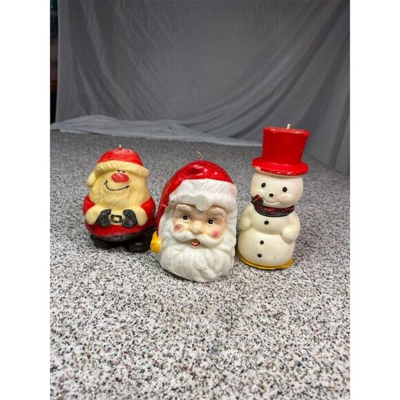 Russ Vintage Christmas Candle Set Santa & Snowman Holiday Decor - Picture 1 of 5